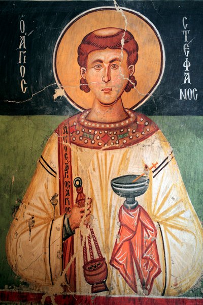 Byzantine Fresco from the 15th century (detail) Saint Stephen by Unknown